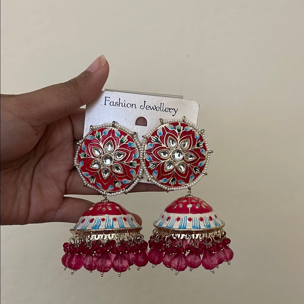 Fashion pink Chandelier Earrings jhumka